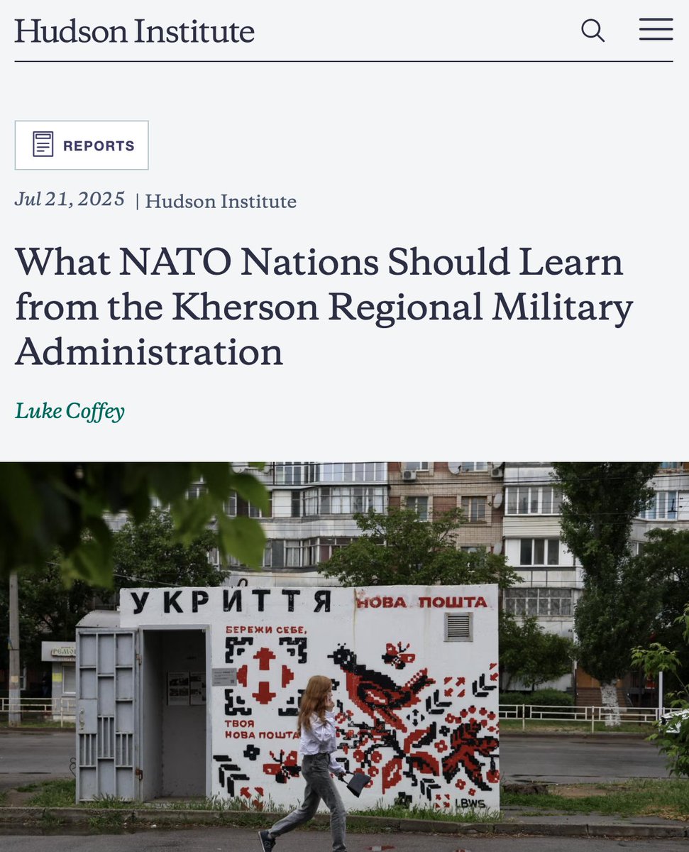 HudsonInstitute's tweet image. Since Ukraine liberated the right bank of the Dnipro River in Kherson Oblast, it has restored public services and a semblance of normal life.
@LukeDCoffey's policy memo outlines the lessons from Kherson and provides resilience planning recommendations for frontline NATO regions.