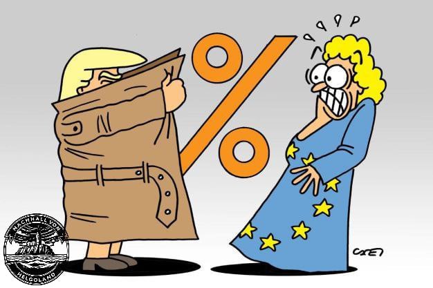 Xylander1957's tweet image. Die drohenden US-Zölle auf europäische Waren sind derzeit eines der furchteinflößendsten Themen für EU-Beamte – und gleichzeitig das beliebteste Motiv für politische Karikaturen.
Quelle: Italia Oggi
