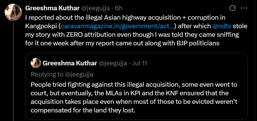 manipur_truth's tweet image. Your argument sounds too Kukiish. The Kuki societal system believes that if a person lands in a place, he automatically becomes the &apos;Head&apos; of that place. You covered a story &amp;amp; no one can touch it? Btw, do you have the number of a certain Jangboi Ms @jeegujja?
