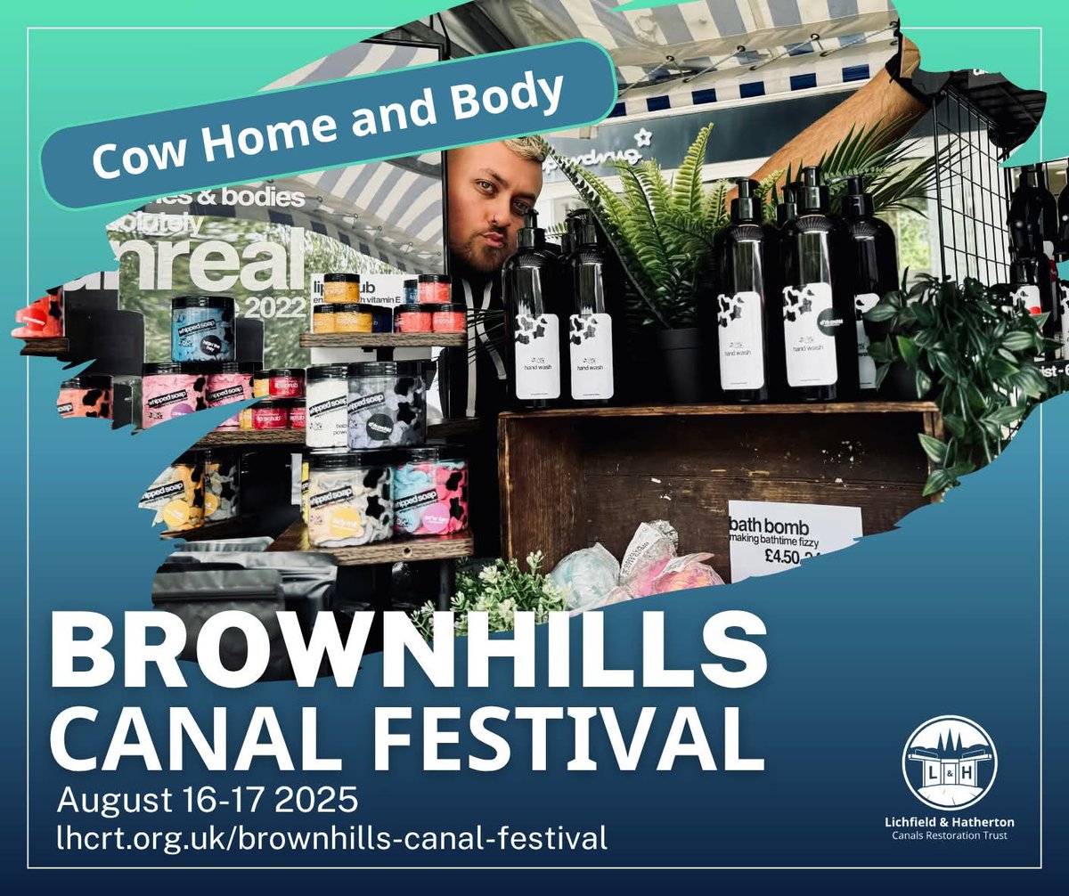 LHCRT1's tweet image. Get ready to moo with delight at #BrownhillsCanalFestival with scent-sational local company @COWHomeLTD. 🐮
From whipped soaps fluffier than your pet cat to body butters smoother than your best chat-up line. COW’s creations are udderly irresistible.
lhcrt.org.uk/brownhills-can…