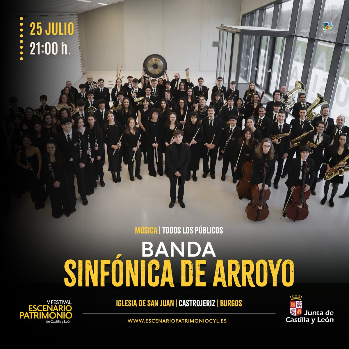 Escenario Patrimonio CyL (@escenariocyl) on Twitter photo 🎼 La prestigiosa Banda Sinfónica de Arroyo, formación que lleva más de 20 años acercando la mejor música popular en vivo a todos los públicos, exhibe su repertorio en <a href="/EscenarioCyl/">Escenario Patrimonio CyL</a>
📆 25 julio ⏱ 21:00 h.
📍 Iglesia de San Juan | Castrojeriz (Burgos)
ℹ️escenariopatrimoniocyl.es 🎼 La prestigiosa Banda Sinfónica de Arroyo, formación que lleva más de 20 años acercando la mejor música popular en vivo a todos los públicos, exhibe su repertorio en <a href="/EscenarioCyl/">Escenario Patrimonio CyL</a>
📆 25 julio ⏱ 21:00 h.
📍 Iglesia de San Juan | Castrojeriz (Burgos)
ℹ️escenariopatrimoniocyl.es