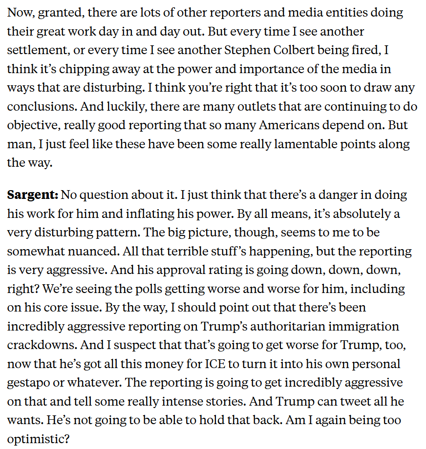GregTSargent's tweet image. Great point from @michaelsozan on the pod: Battling Trump requires making the case not just that we can weather his authoritarianism, but also that we can emerge from it unbowed and stronger. Key to breaking the spell he's casting.
Our exchange on this:
newrepublic.com/article/198151…