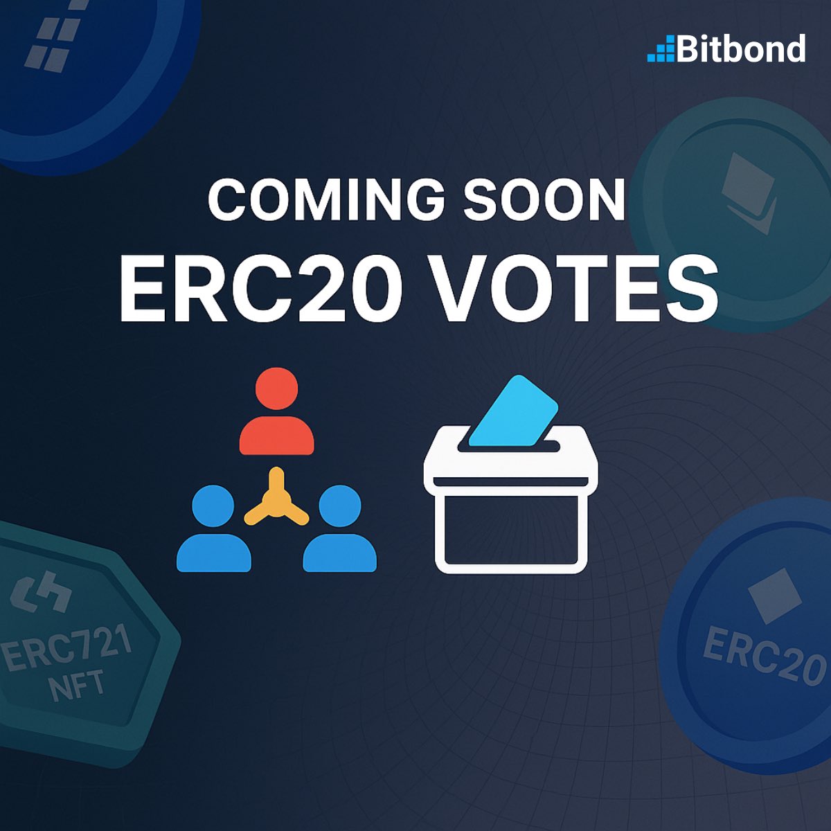 Bitbond's tweet image. 🚀 Bitbond will soon support ERC20 Votes (ERC5805 & ERC6372) tokens🗳️
Empowering delegated voting without moving tokens – perfect for governance.
Stay tuned for gas-efficient, secure voting power!