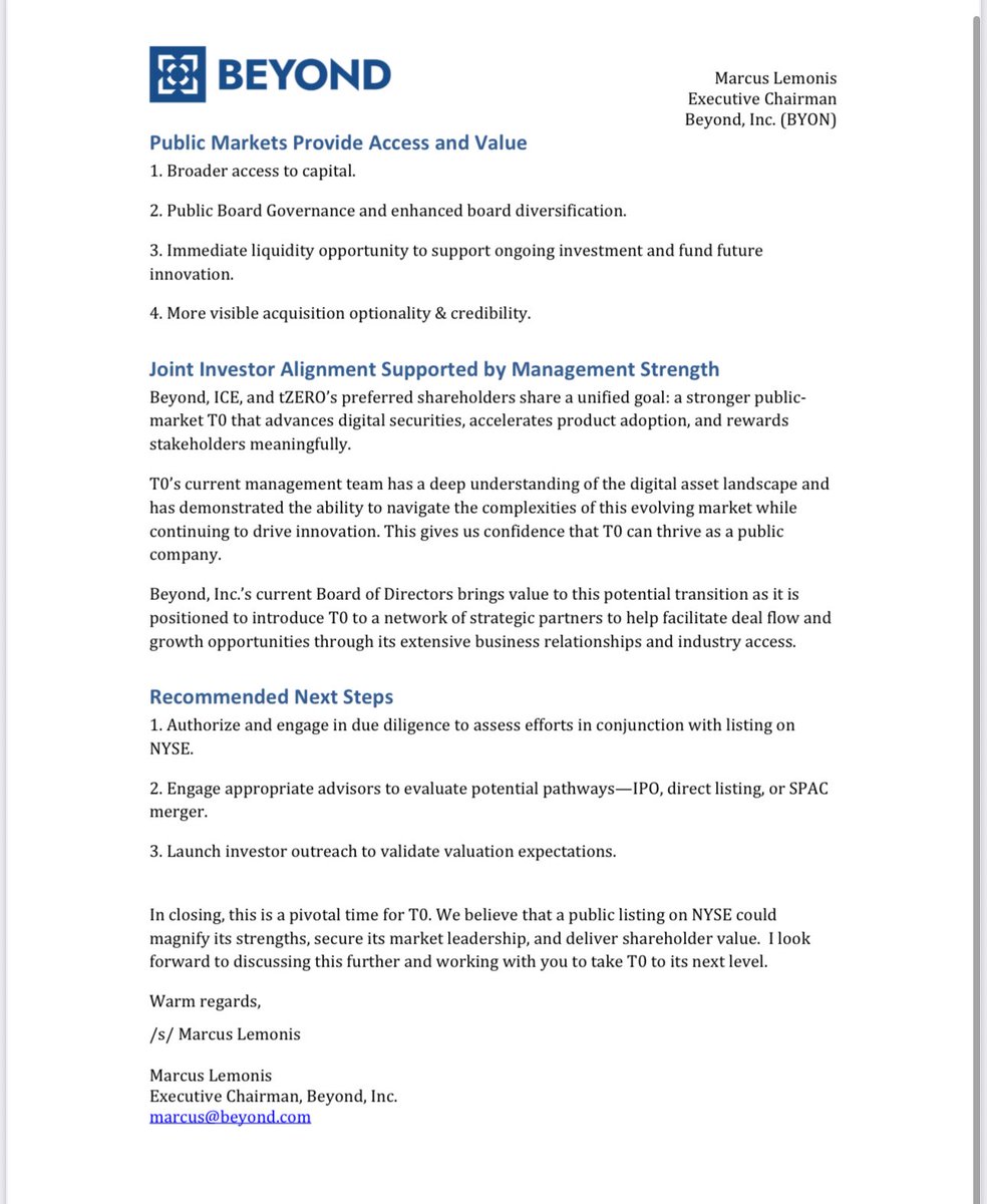 marcuslemonis's tweet image. Letter to Board of @tZERO
We $BYON believe in you and the business.
It’s time to move forward.