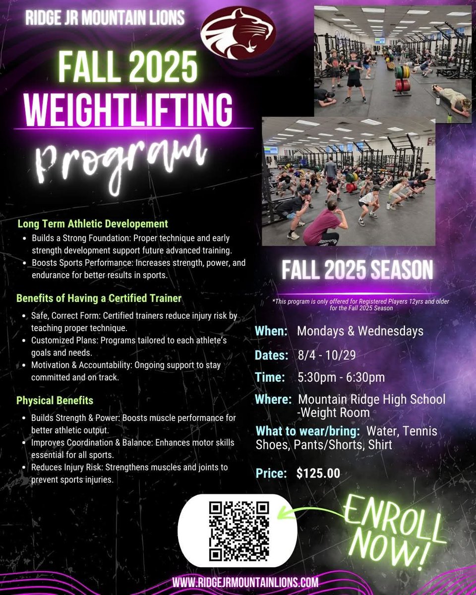 Ridge Jr Mountain Lions (@ridgejrmtlions) on Twitter photo Still time to sign up for our fall weight lifting program! #earnit
<a href="/Coach_Hickem/">Tre Hickem</a> <a href="/CoachA_Johnson/">Andrew Johnson</a> <a href="/DVUSD/">Deer Valley Unified School District</a> <a href="/MauriLeBlanc/">Mauri LeBlanc</a> <a href="/thedigitalnest/">Hillcrest Middle School</a> <a href="/Tolly761/">Coach Tollefson</a> Still time to sign up for our fall weight lifting program! #earnit
<a href="/Coach_Hickem/">Tre Hickem</a> <a href="/CoachA_Johnson/">Andrew Johnson</a> <a href="/DVUSD/">Deer Valley Unified School District</a> <a href="/MauriLeBlanc/">Mauri LeBlanc</a> <a href="/thedigitalnest/">Hillcrest Middle School</a> <a href="/Tolly761/">Coach Tollefson</a>