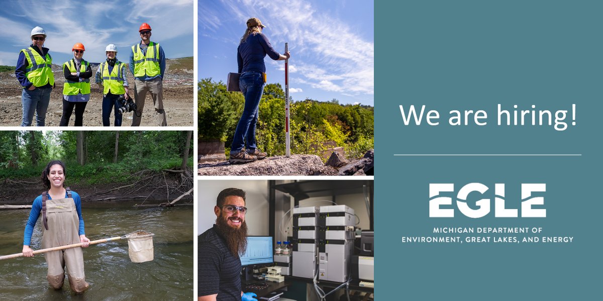 MichiganEGLE's tweet image. We’re hiring! Join #TeamEGLE and help protect Michigan’s environment and public health.
Job openings include engineers, analysts, student assistants, and more across the state.
Apply now: governmentjobs.com/careers/michig…
See the work we do: michigan.gov/eglecareers #MIGovJobs