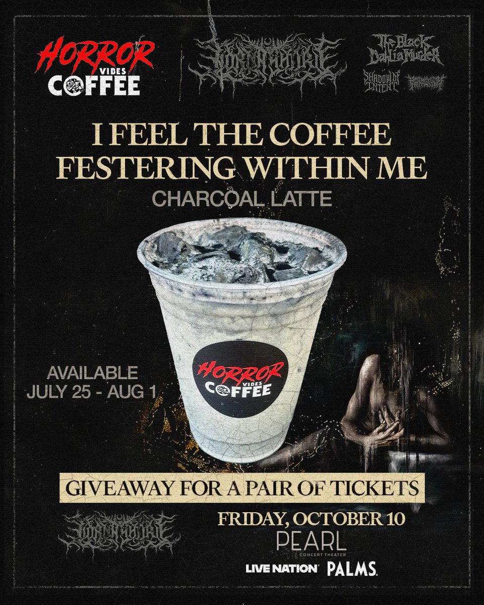 Lorna Shore (@lornashore) on Twitter photo Our special limited coffee collab with <a href="/horrorvibesla/">Horror Vibes Coffee</a> will now be available at the new Vegas location July 25 - Aug 1! Chance to win tix to the Las Vegas show as well! Our special limited coffee collab with <a href="/horrorvibesla/">Horror Vibes Coffee</a> will now be available at the new Vegas location July 25 - Aug 1! Chance to win tix to the Las Vegas show as well!