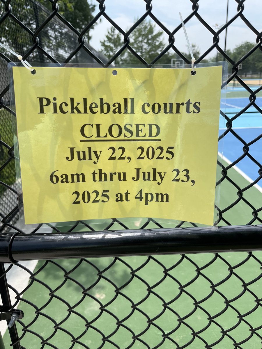 Sorry for the inconvenience, but the pickleball courts will be closed for approximately 36 hours to put the last piece of fencing between the courts.