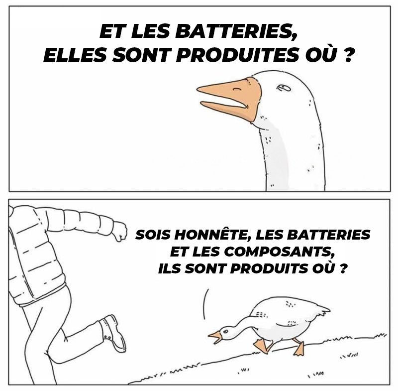 La mauvaise foi macronienne est vraiment la plaie de ce début de siècle.
❌ En 4 ans, on est passé de 1,9% à 14% de voitures chinoises dans le marché européen.

Sur les batteries électriques :
❌ La Chine est de loin le premier producteur avec 83 % de la production mondiale.
❌