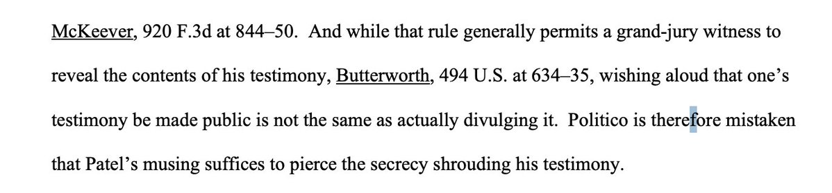kyledcheney's tweet image. Judge Boasberg again denies a POLITICO bid ot unseal grand jury info -- this time the contents of FBI Director Kash Patel's grand jury transcript that Patel himself said should come out.
Boasberg notes that Patel incorrectly claimed he couldn't disclose details himself (he can).…