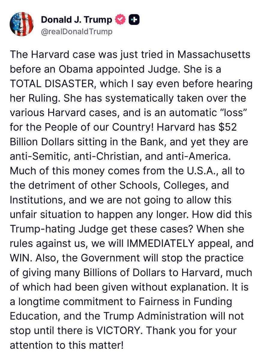 BREAKING: President Trump just announced that federal tax dollars will STOP being sent to Harvard!

WINNING!!