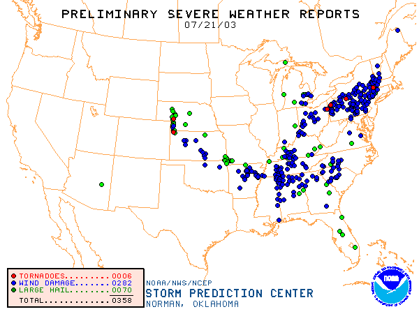 weather_history's tweet image. July 21, 2003:
A "super derecho" struck parts of the Northeast. Over 150 wind reports were received as the MCS (which had a pseudo-eye) tore through PA and NY. Several tornadoes touched down, including an F3 near Ellisburg, PA & an F1 that struck a train viaduct.
#wxhistory
