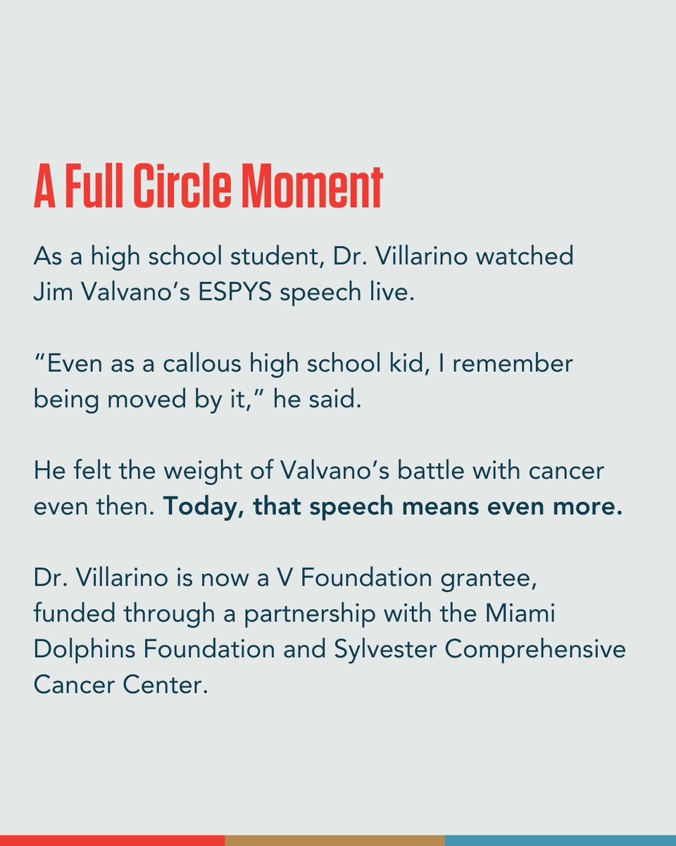TheVFoundation's tweet image. Dr. Alejandro Villarino was inspired by Jim Valvano’s ESPYS speech as a teen.
Now, his cancer research @SylvesterCancer has built a powerful platform that could transform treatments. @univmiami @TackleCancer
📖 Read his full story: v.org/story/full-cir…