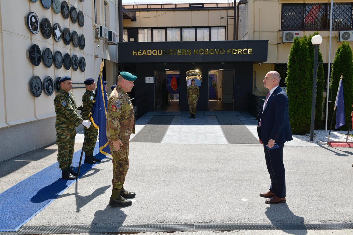 NATO_KFOR's tweet image. Today, the Commander of the #NATO-led #KFOR mission, Major General Enrico Barduani, welcomed the Ambassador of Montenegro to Kosovo, His Excellency Bernard Čobaj, at KFOR Headquarters in Camp Film City, Pristina.

#UNITASOMNIAVINCIT 
#StrongerTogether