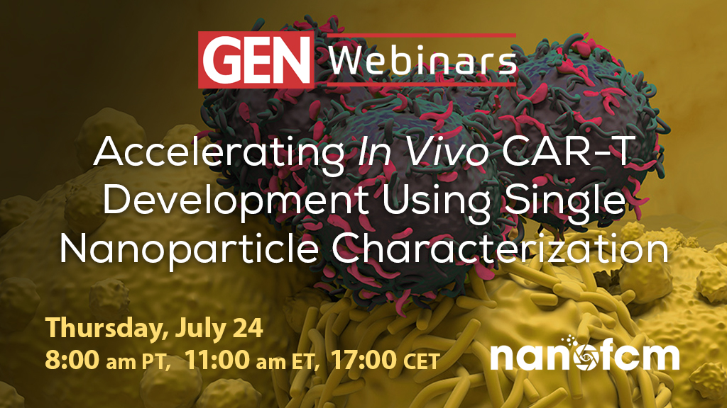 GENbio's tweet image. DON'T MISS OUT! On 7/24, Joseph Brealey, an expert in nanoparticle delivery, will discuss current strategies for improving quality control of in vivo CAR T therapies. Register now to join us for this free webinar sponsored by @nano_fcm: hubs.ly/Q03vHRT20