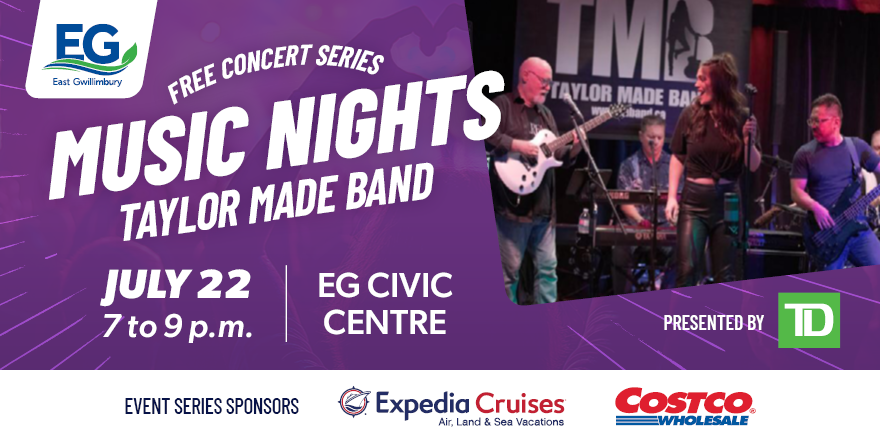 Join us on Tuesday, July 22 for another night of free music! Be our guest at the #EG Civic Centre (19000 Leslie Street) from 7 to 9 p.m. for the Taylor Made Band! 🎤
🎵Taylor Made Band brings all the fun as a contemporary pop to classic rock band! Think Dua Lipa meets AC/DC or