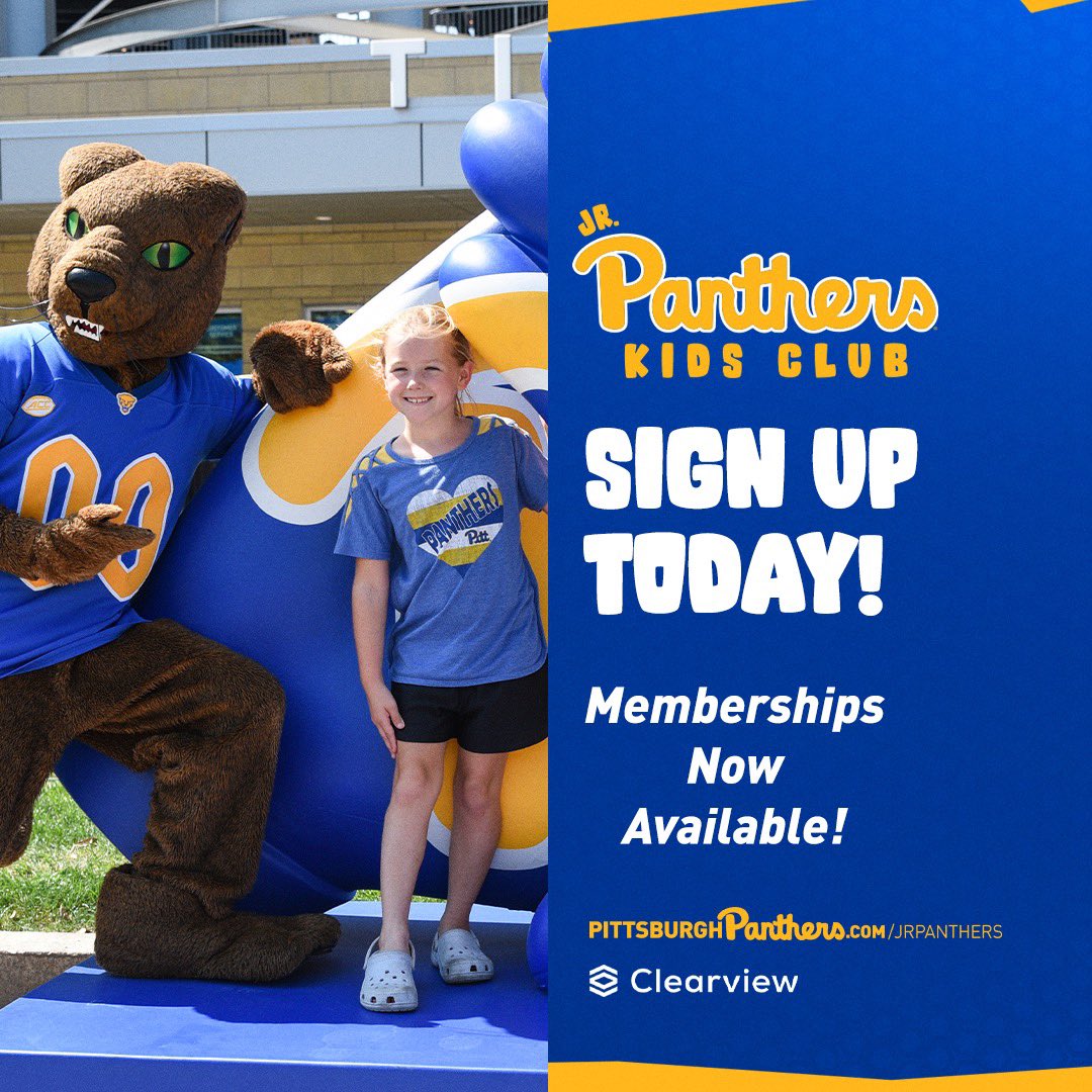 Pitt_ATHLETICS's tweet image. Join the Jr. Panthers and get benefits like free tickets to soccer, gymnastics and wrestling + one free ticket to select football, basketball and volleyball events! 🔵🟡
More info: pittsburghpanthers.com/jrpanthers