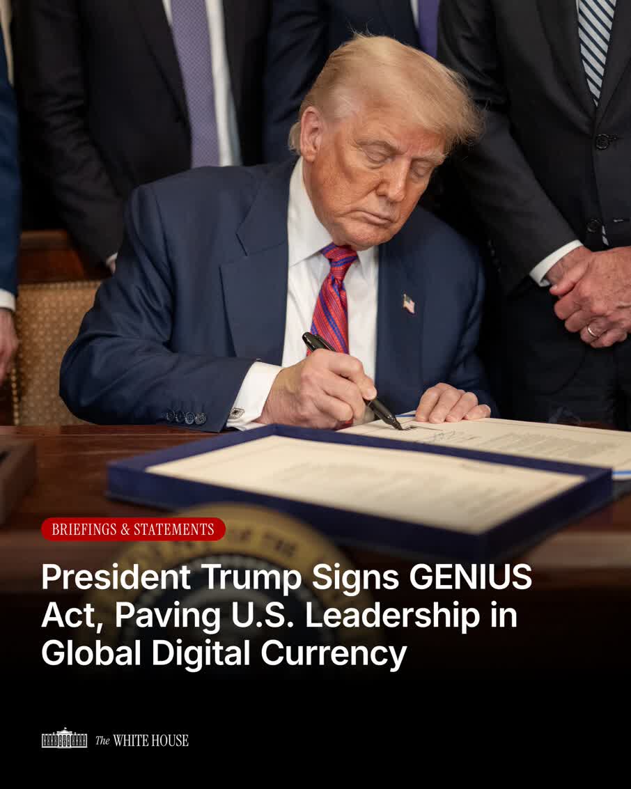 TrumpReposter's tweet image. “Fact Sheet: President Donald J. Trump Signs GENIUS Act into Law” whitehouse.gov/fact-sheets/20…