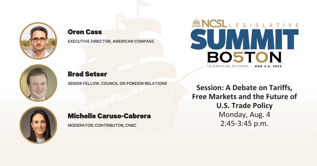 NCSLorg's tweet image. Join us in Boston for a debate on the effect of U.S. trade strategies on the states, including job creation, economic competitiveness, supply chains and state-level industries.
Register now: NCSL.org/Summit #NCSLsummit