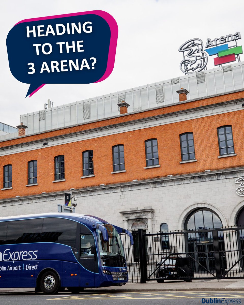 🎶 Off to the 3 Arena? We stop right outside the door! 🚌

Travel in comfort with Dublin Express, with:
⚡ USB charging ports at every seat
📶 Superfast 5G Wi-Fi
💺 Comfy seats with footrests
📍Multiple convenient stops along the way

Skip the stress and arrive gig-ready – book