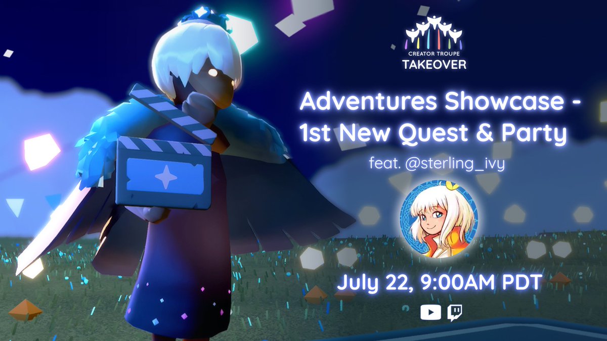 thatskygame's tweet image. Join Ivy for a wholesome journey through Sky to explore the exciting first quest of Season of the Two Embers - Part 1 and discover what the Anniversary Party has in store for us ✨🎉

⏰ July 22nd, @ 9:00AM PDT

→YouTube: bit.ly/YouTube_Sky
→Twitch: bit.ly/thatskygame_Tw…