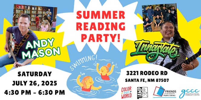 sfpl's tweet image. We are soooooo ready for the End of Summer Reading Party at #GenovevaChavezCommunityCenter!
Sat Jul 26
4:30–6:30pm
Wrap up the #ColorOurWorld #SummerReadingProgram w/ an unforgettable celebration for all! Join us for an afternoon of swimming, food, activities, & amazing music!