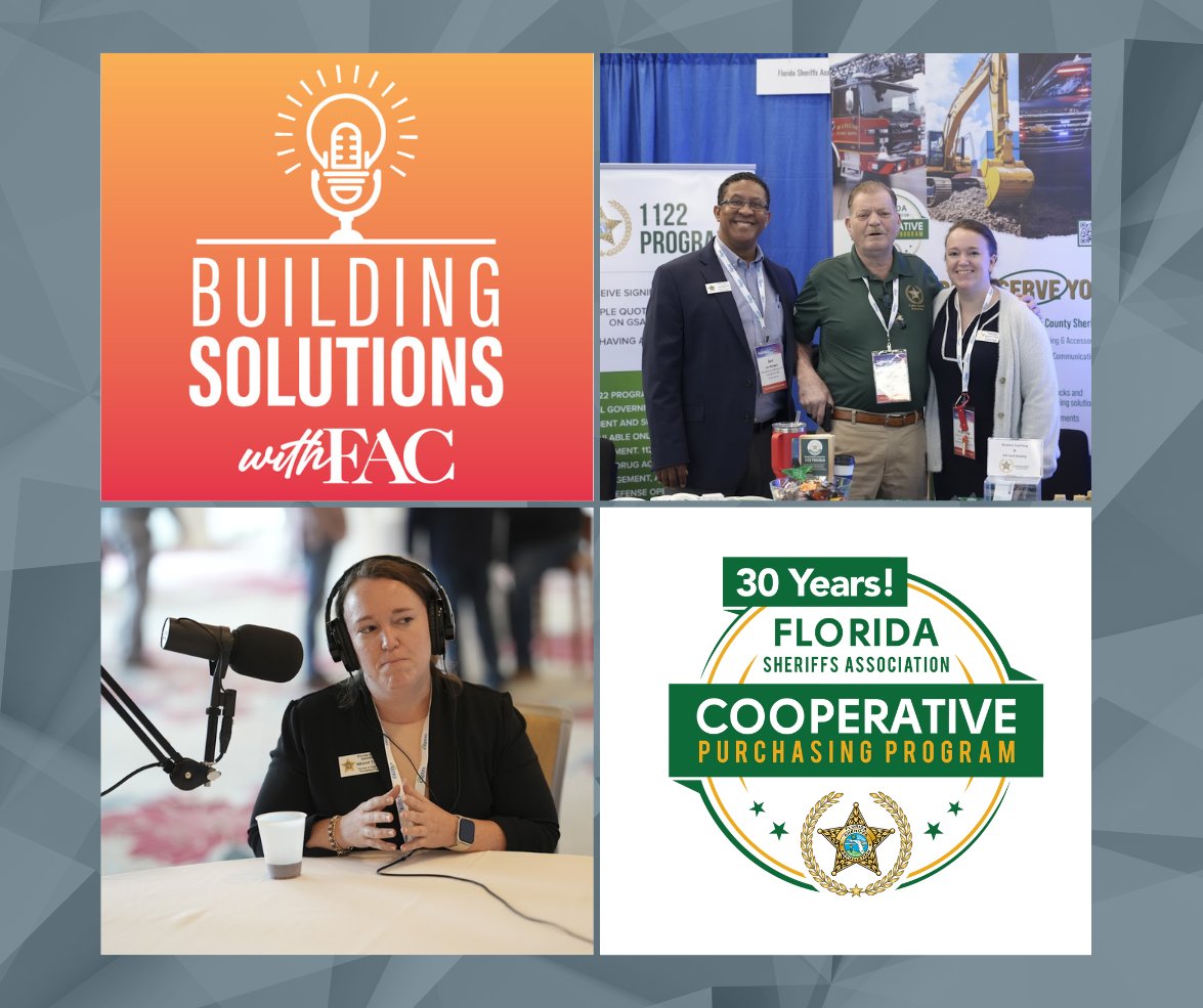 flcounties's tweet image. Season 2 of Building Solutions with FAC is out now! The season kicks off with a conversation with FAC Business Solution, @FLSheriffs. This episode explores how #FLCounties can take advantage of the Cooperative Purchasing Program to save time and money. podbean.com/ew/pb-78rp9-19…
