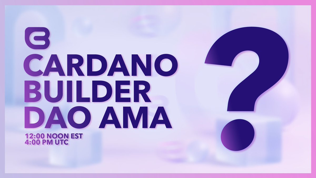 The Cardano Builder DAO will be hosting an AMA on Thursday this week.
We will be answering any questions community members and dReps have surrounding our 12M ADA proposal!

Reply to this tweet with your questions and we will look to cover them in the space!

Set your