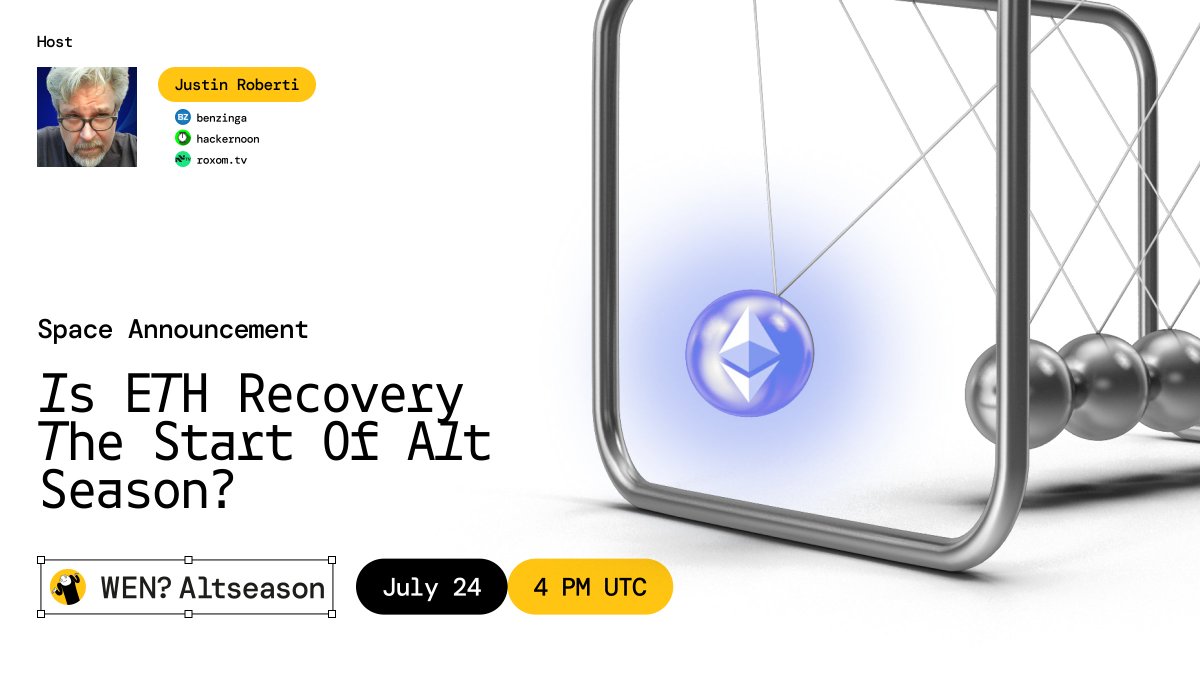 🚨Is ETH Recovery the Start of Alt Season?🚨

ETH’s waking up, and the timeline’s getting loud. Is this the spark alts were waiting for, or just another fakeout?

This Thursday we’re bringing the heat. Narratives, signals, and what’s next.

🗓 July 24 | 4 PM UTC | 12 PM EDT
