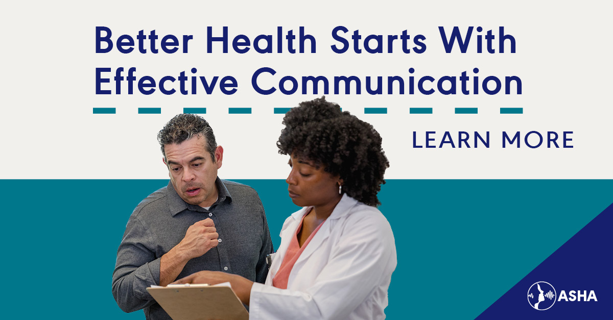 ASHAWeb's tweet image. People with communication disabilities still face barriers to fully accessing health services and vital information. Learn how to support effective communication access to promote equitable care and improve health outcomes for everyone. at.asha.org/HX