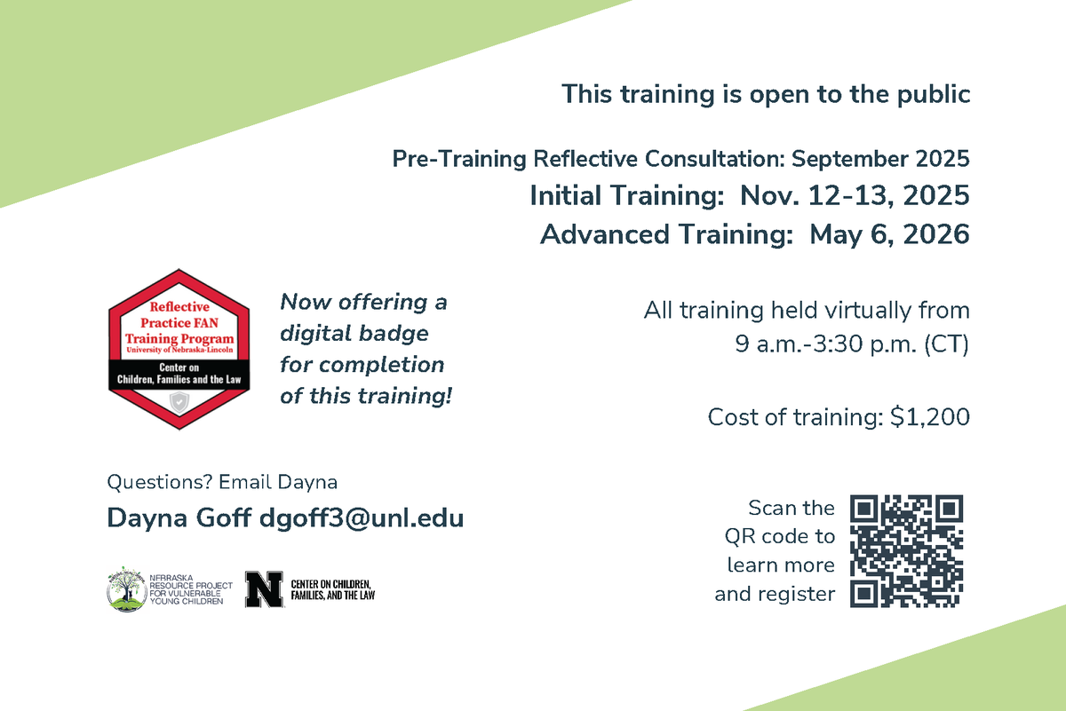 UNLCCFL's tweet image. CCFL's @NebraskaBabies is pleased to offer Reflective Practice FAN Training. Learn more and apply today! ow.ly/FXBZ50W1Vy4 #NRPVYC #NebraskaBabies #HelpingTheHelpersCCFL