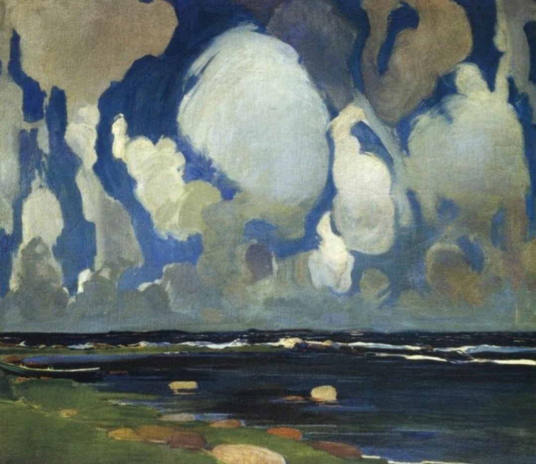 ahistoryinart's tweet image. 'Clouds in Finland.' (1908) Konrad Krzyżanowski, is one of the most outstanding representatives of Young Poland’s art (Arts and Crafts Movement) and was an artist of original, expressionist painting. This work was made when he was a professor at the Warsaw School of Fine Arts.