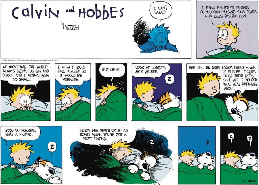 Calvinn_Hobbes's tweet image. Hobbes may snore like a jungle cat, but he’s still the coziest security system around.
#CalvinandHobbes40 #BestFriendTherapy