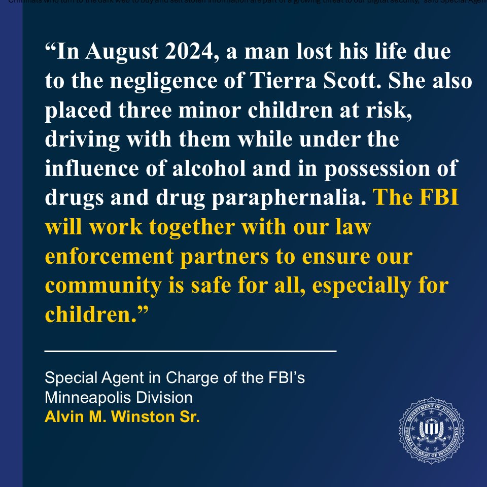 FBIMinneapolis's tweet image. Tokio, ND Woman Sentenced to Federal Prison for Involuntary Manslaughter and Child Neglect
Read More: ow.ly/ttLy50WsQvA