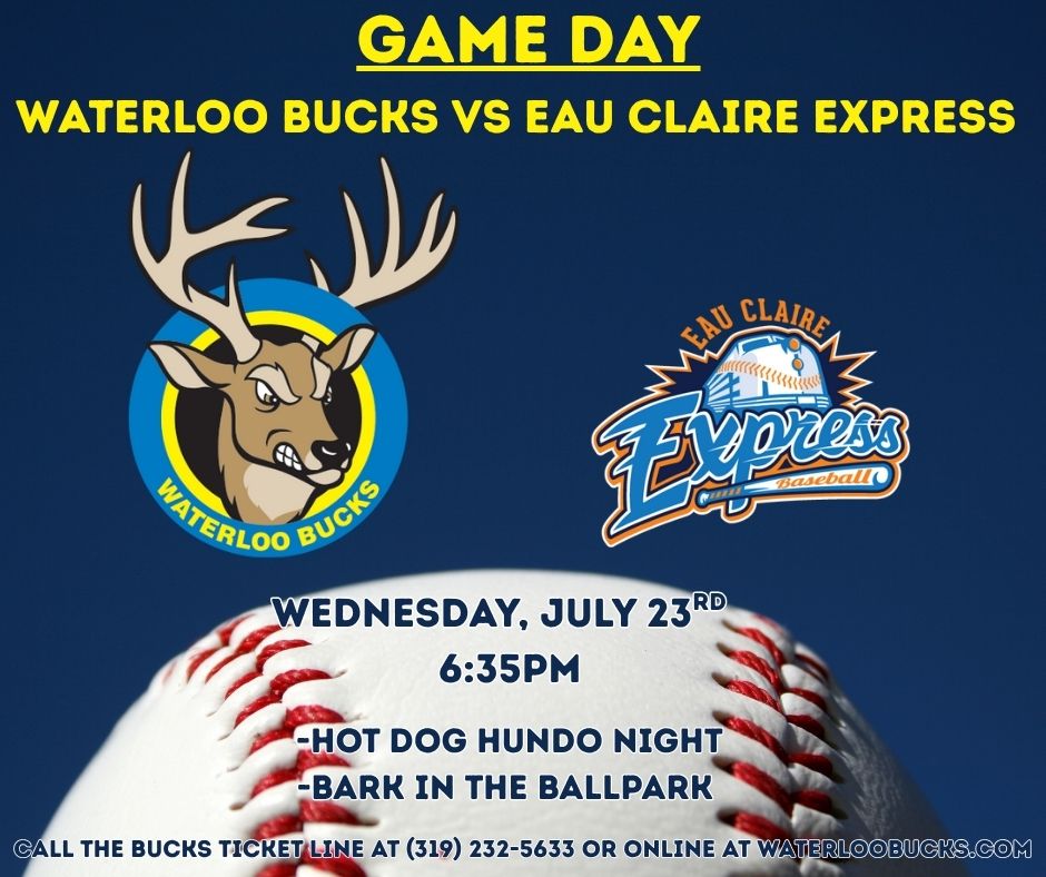 waterloobucks's tweet image. Double the fun at the ballpark! It's Game Day and we've got Hot Dog Hundo Night + Bark in the Ballpark! Join us tonight at 6:35pm as the Bucks take on the Eau Claire Express for our last game in July!
waterloo-bucks.nwltickets.com/SingleGame/Tic…