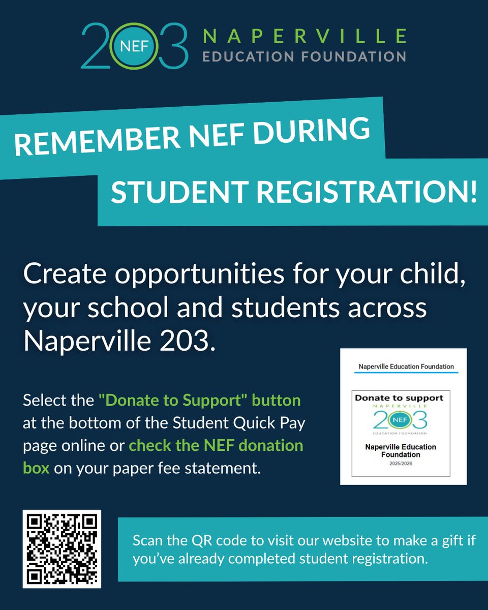 NEF (@nef203) on Twitter photo ✨ Remember the Naperville Education Foundation during the student registration process!
🔗 If you've already completed registration, you can still make a donation to NEF: nef203.org/how-to-help/st….
<a href="/Naperville203/">Naperville 203</a> #WeAre203 ✨ Remember the Naperville Education Foundation during the student registration process!
🔗 If you've already completed registration, you can still make a donation to NEF: nef203.org/how-to-help/st….
<a href="/Naperville203/">Naperville 203</a> #WeAre203