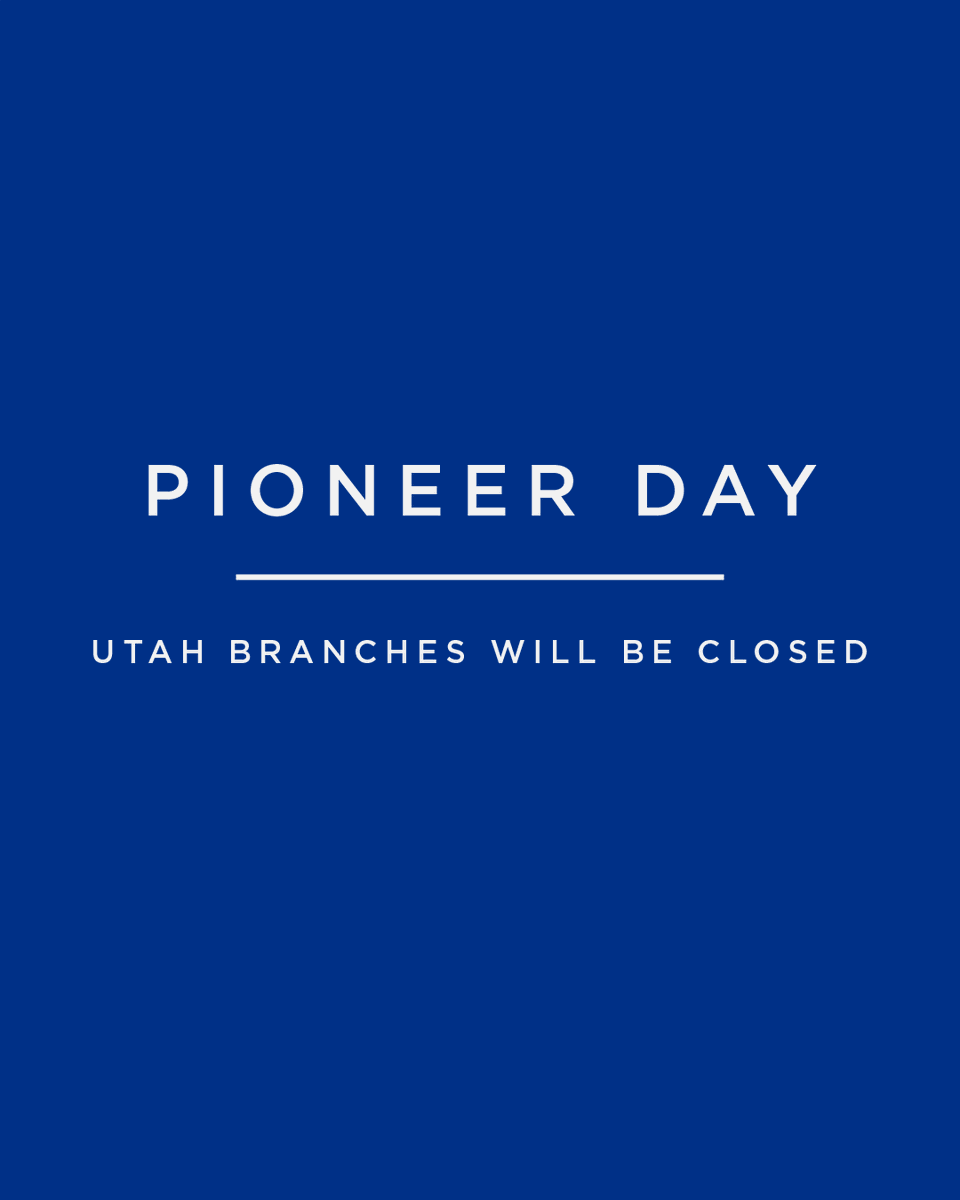 Friendly reminder to plan ahead: Utah #SSFCU branches will be closed on Thursday, July 24 for Pioneer Day. We will resume normal operating hours on Friday, July 25.