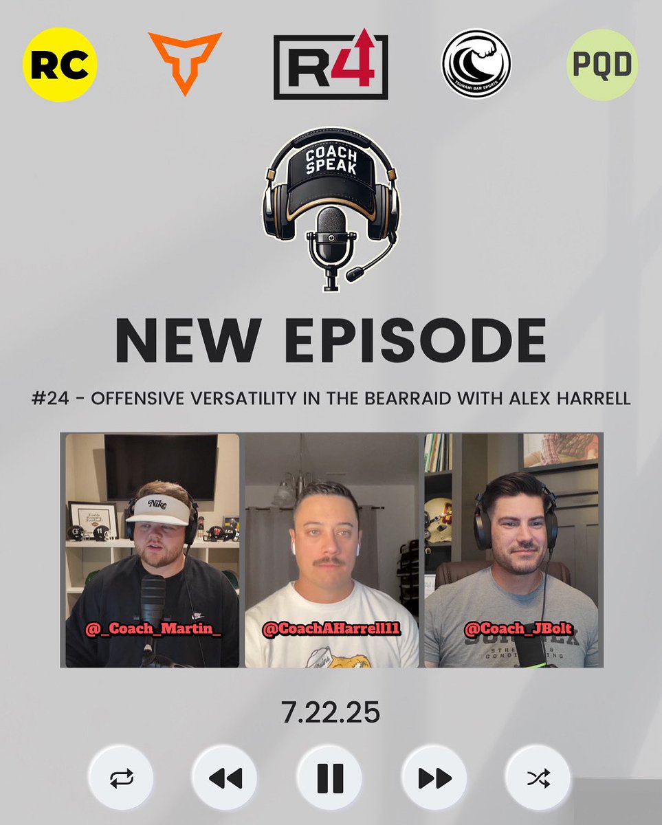 coachspeak_pod's tweet image. 🚨 NEW EPISODE DROPS TOMORROW! 🚨
Episode 24 - Offensive Versatility in the BearRaid with @CoachAHarrell11 goes live at 12:00 AM EST!
Set your alarms, subscribe, and be ready to tune in! 🔥🎧