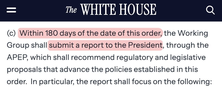 willbaxter88's tweet image. Anyone have a source confirming PUBLIC release of the White House bitcoin policy report tomorrow?
Trump's EO only mandates a report to the President within 180 days, says nothing about public release.
Looks like someone reported this and everyone parroted it without verifying.