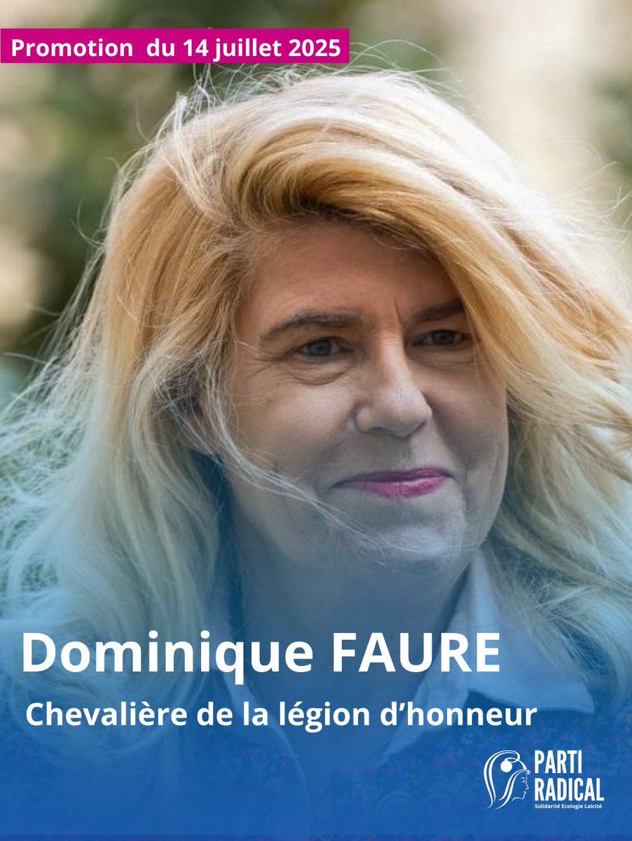 PartiRadical's tweet image. 🗣️Félicitations à @FaureDominique , vice-présidente du @PartiRadical, nommée Chevalière de la Légion d'honneur, distinction obtenue pour son engagement au service de la Nation et des #territoires. 🇫🇷🌿
➡️Communiqué à retrouver sur : bit.ly/4nZFDC9