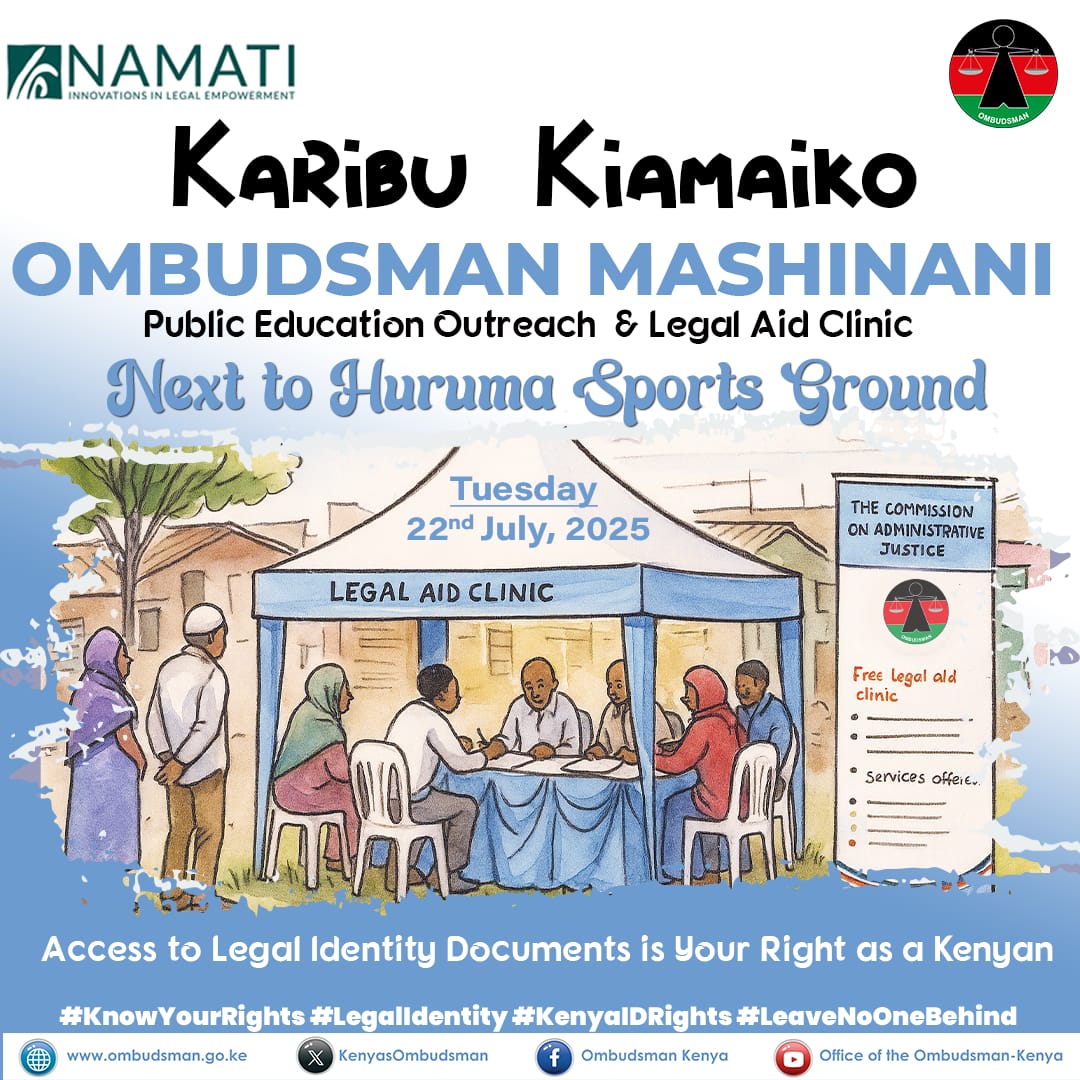 KiamaikoC's tweet image. Have you been having problems accessing help in government offices? Don't you worry, on 22/7/25 Office of Ombudsman and @NamatiKenya hosted by @KiamaikoC will conduct legal aid and assist on following up with the clams. Please pass the information.
@IJM
@UhaiWetu