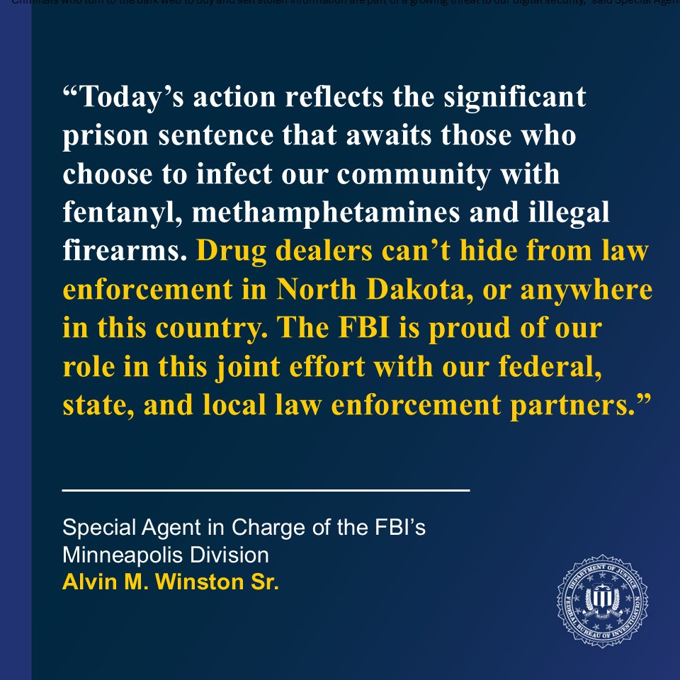 FBIMinneapolis's tweet image. Fargo Man Sentenced to 40 Years in Federal Prison for a Large Dangerous Drug Distribution Enterprise and Distribution of Drugs Resulting in Death
Read More: ow.ly/WROp50WsQGA