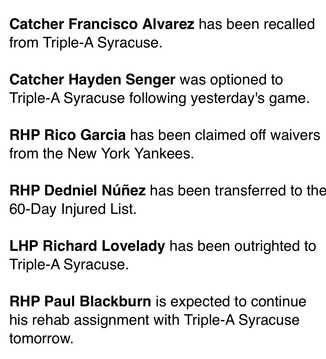 DPLennon's tweet image. #Mets make a bunch of roster moves before tonight’s game against the Angels.