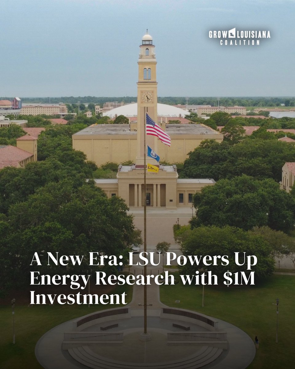 GrowLACoalition's tweet image. The Tigers aren’t just playing to win on the field; they’re leading the charge in energy innovation.
@LSU just invested nearly $1 million in five groundbreaking energy research projects tackling everything from next-gen batteries to pipeline safety.
It’s a bold move toward…