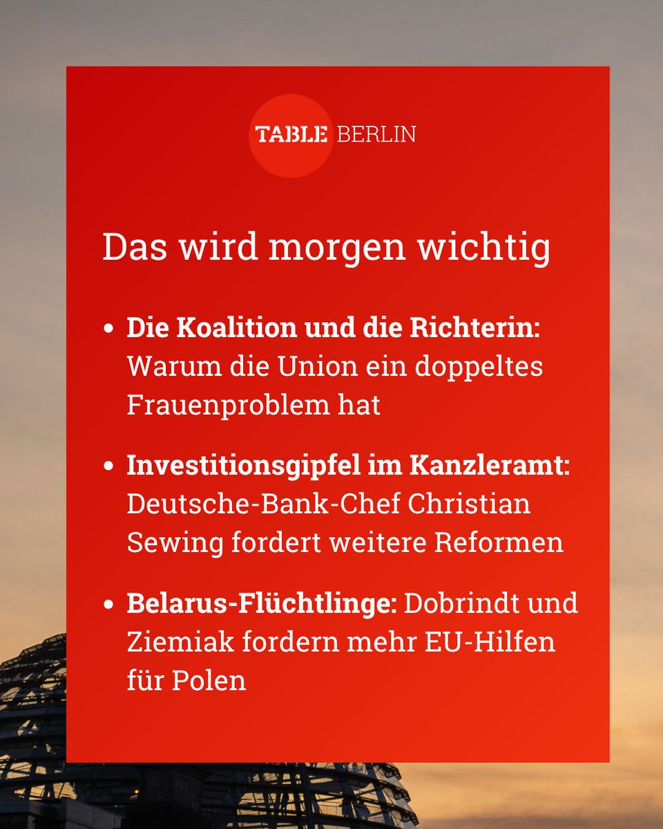 TableBriefings's tweet image. Die Themen des Tages, exklusiv im Berlin.Table!
Jetzt anmelden, heute Abend noch die aktuelle Ausgabe lesen👇
buff.ly/kHbv5d6