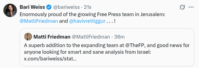 Brad Pearce (@waywardrabbler) on Twitter photo I wouldn't use "smart and sane" to describe Bari Weiss or her organization's commentary on Israel, however, I would describe them in precisely the opposite fashion I wouldn't use "smart and sane" to describe Bari Weiss or her organization's commentary on Israel, however, I would describe them in precisely the opposite fashion