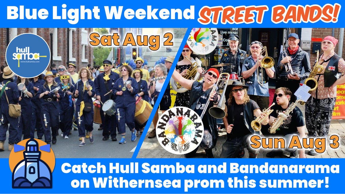 BlueLightWsea's tweet image. 🥁 Street music on the prom!
Get ready for these fantastic bands to bring their beats across the weekend:
🎶 @Hull Samba (Saturday)
🎺 @Bandanaramaband (Sunday)