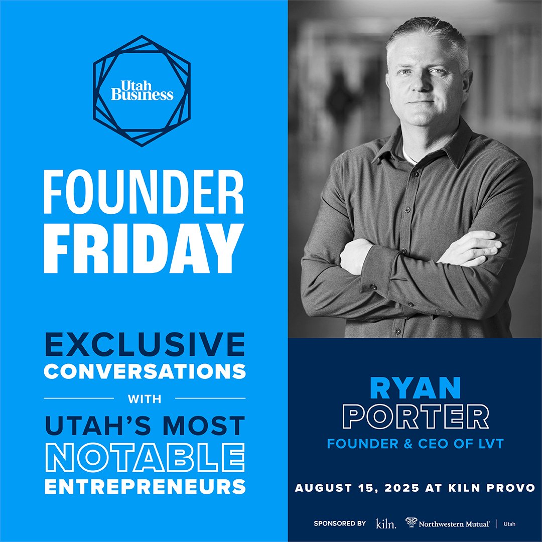 UtahBusiness's tweet image. Don't miss out! Our next Founder Friday event will take place on August 15 at @gatheratkiln Provo and feature a conversation with Ryan Porter, Founder and CEO of @LVT_USA.
Register for your FREE ticket here: utahbusiness.com/events/founder…