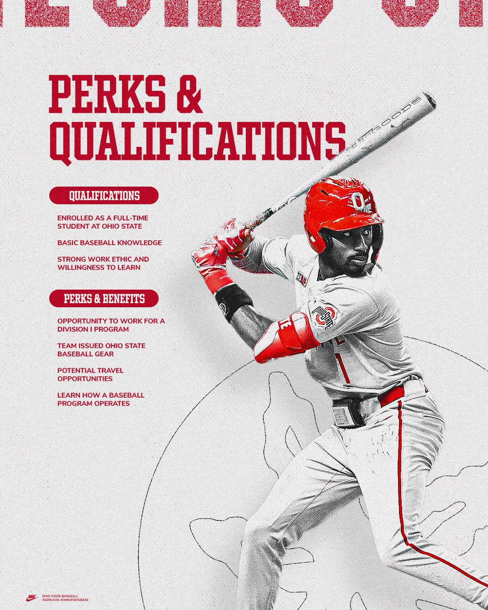 OhioStateBASE's tweet image. 🚨 We're in search of driven Ohio State students to join our team as managers and bullpen catchers to help us succeed from behind-the-scenes!
More info and application ➡️ go.osu.edu/base-manager
Questions? Contact osubuckeyebaseball@gmail.com
#GoBucks