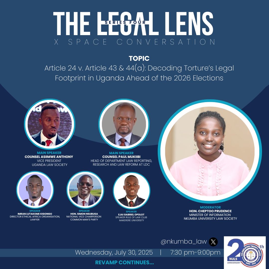 Nkumba University Law Society brings you it's monthly legal conversations (series 4). Let us delve into this enriching topic on the 30th July 2025 from 7:30 pm-9:00pm,  Wednesday as we discuss  these legal matters. Let us mark the date and endeavour to attend